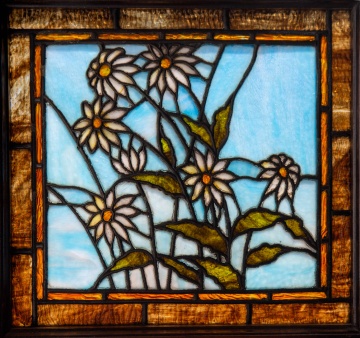 Pair of Black-Eyed Susan Leaded Glass Windows