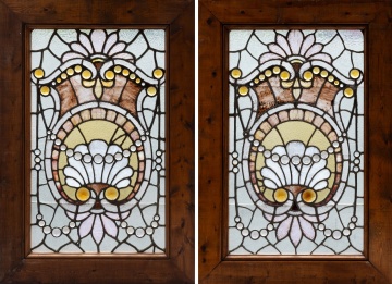 Pair of Leaded Glass Medallion Windows