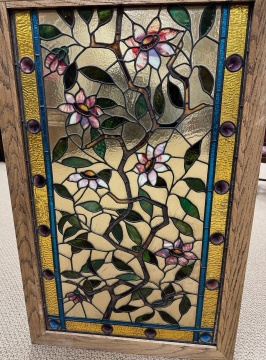 Pair of Floral Leaded Glass Windows