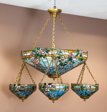 Fine & Rare Bigelow, Kennard & Co. Cherry Blossom Chandelier with Three Satellites