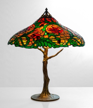 Rare Handel Swirling Peony Table Lamp