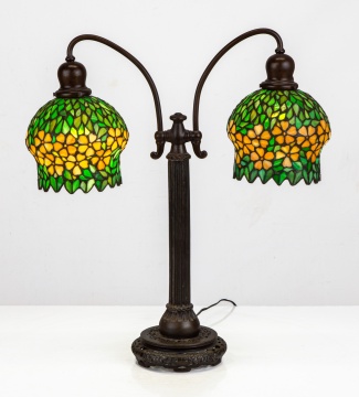 Handel Table Lamp with Leaded Glass Shades