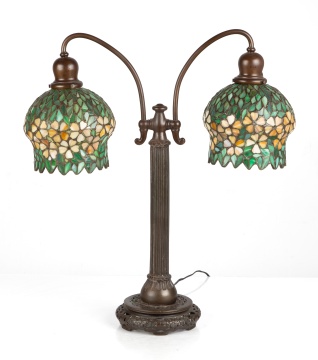 Handel Table Lamp with Leaded Glass Shades