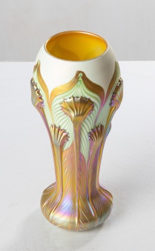 Quezal Pulled Feather Decorated Vase