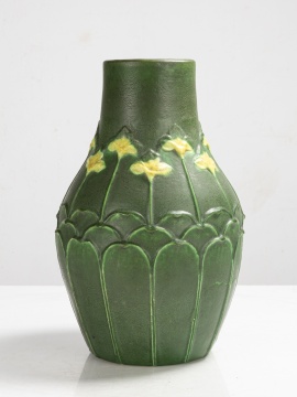 Grueby Two-Color Vase with Stylized Flowers