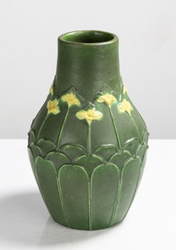 Grueby Two-Color Vase with Stylized Flowers