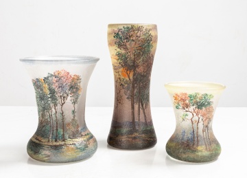 Three Handel Acid-Etched and Painted Glass Teroma Vases