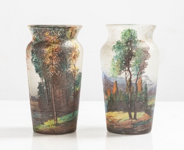 Two Handel Acid-Etched and Painted Glass Teroma Vases