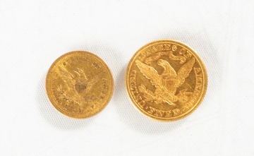 US 1881 Five Dollar Gold Coin & US 1861 Two and a Half Dollar Gold Coin