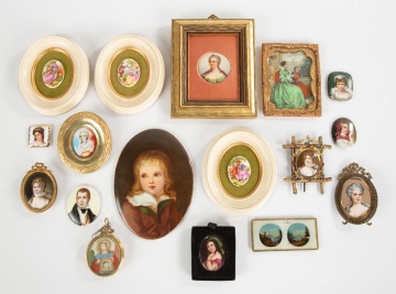 Group of Portrait Miniatures, Antique Jewelry, Pins, & Accessories