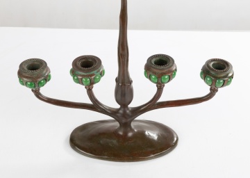 Bronze Four-Light Blown-Out Candelabrum in the Manner of Tiffany Studios