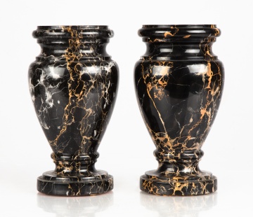 Pair of Italian Portoro Marble Classical Urns