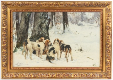 Olivier de Penne (French, 1831-1897) Hounds in Snow