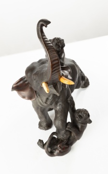 Japanese Meiji Period Bronze Elephant and Tiger Group