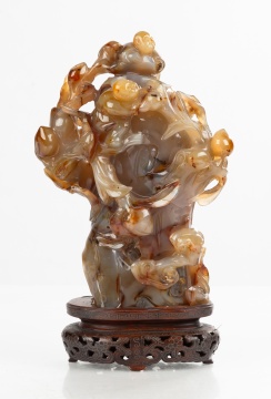 Chinese Carved Agate Vase with Figures and Foliage