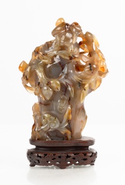 Chinese Carved Agate Vase with Figures and Foliage