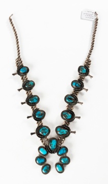 Navajo Turquoise & Silver Squash Blossom Necklace