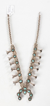 Navajo Turquoise & Silver Squash Blossom Necklace