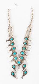 Navajo Turquoise & Silver Squash Blossom Necklace