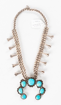 Navajo Turquoise & Silver Squash Blossom Necklace