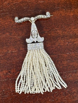 Antique Art Deco Platinum, Diamond, & Seed Pearl Tassel