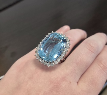 14K White Gold, Aquamarine, & Diamond Ring