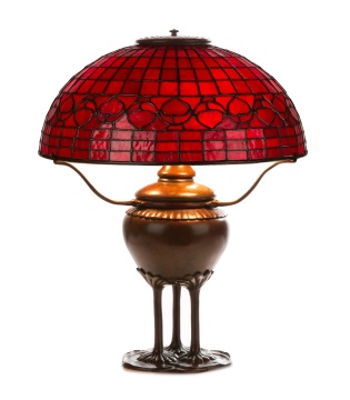 Rare Tiffany Studios Red Leaf & Vine Lamp