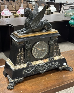 Egyptian Revival Black Marble & Bronze Mantel Clock