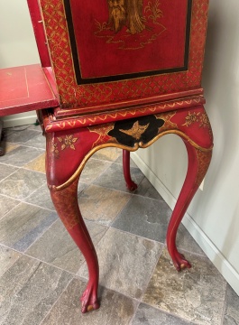 19th Century English, Red Lacquer Chinoiserie Specimen Cabinet