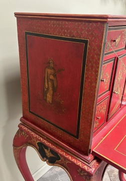 19th Century English, Red Lacquer Chinoiserie Specimen Cabinet