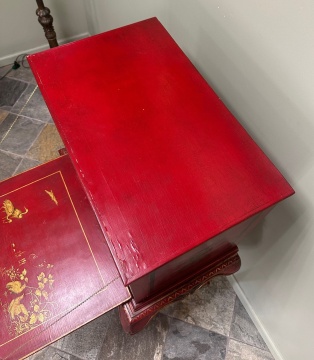 19th Century English, Red Lacquer Chinoiserie Specimen Cabinet