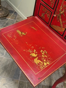 19th Century English, Red Lacquer Chinoiserie Specimen Cabinet