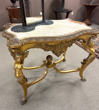 French Rococo Serpentine Giltwood and Onyx Top Center Table