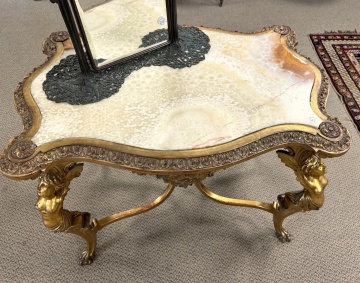 French Rococo Serpentine Giltwood and Onyx Top Center Table