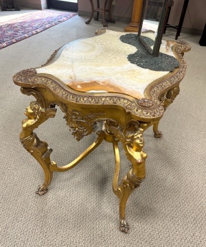 French Rococo Serpentine Giltwood and Onyx Top Center Table