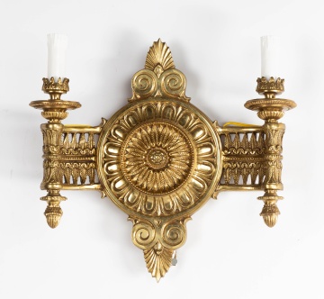 Pair of Classical Gilt Bronze Two-Light Wall Sconces