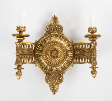 Pair of Classical Gilt Bronze Two-Light Wall Sconces