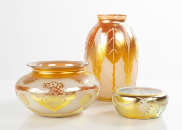 Three Steuben Gold Aurene & Alabaster Vases