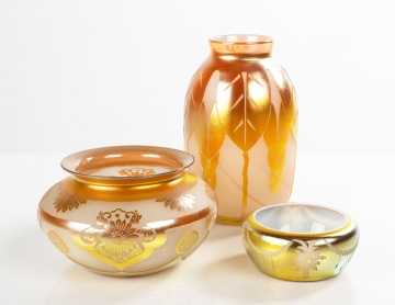 Three Steuben Gold Aurene & Alabaster Vases