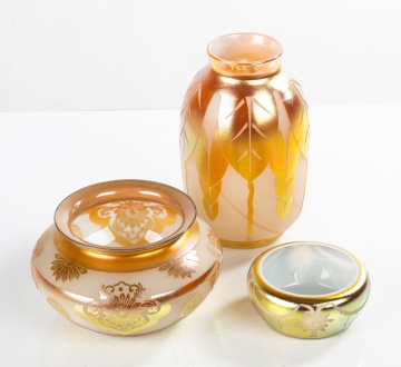 Three Steuben Gold Aurene & Alabaster Vases