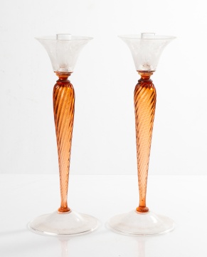 Pair of Frederick Carder (American, 1863-1963) Steuben Candlesticks