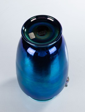 Steuben Blue Aurene Vase with Scroll Handles