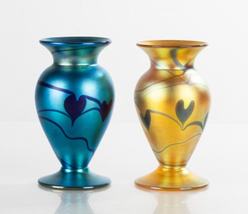 Two Lundberg Studios Decorated Art Glass Vases