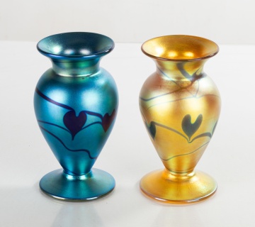 Two Lundberg Studios Decorated Art Glass Vases