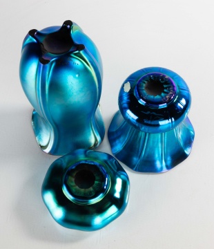 Three Steuben Blue Aurene Art Glass Pieces