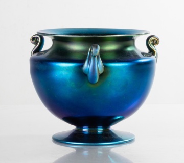 Steuben Blue Aurene Three-Handled Vase