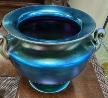 Steuben Blue Aurene Three-Handled Vase