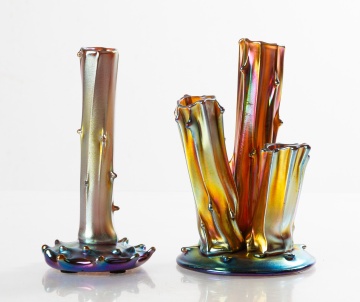 Two Steuben Aurene Stump Vases