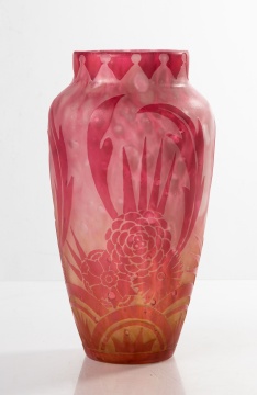 Steuben Acid Cut-Back Rose Quartz Vase