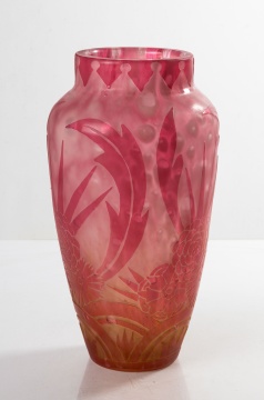 Steuben Acid Cut-Back Rose Quartz Vase